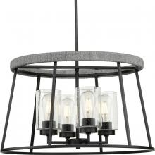 Progress Lighting P400322-31M - Laramie Collection Four-Light Matte Black Rustic Modern Clear Seeded Glass Chandelier