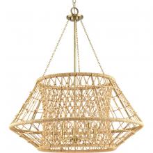 Progress Lighting P400324-163 - Laila Collection Five-Light Vintage Brass Coastal Chandelier with Woven Jute Accents