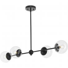 Progress Lighting P400326-31M - Atwell Collection Four-Light Matte Black Mid-Century Modern Island Light