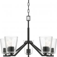 Progress Lighting P400341-31M - Vertex Collection Five-Light Matte Black Clear Glass Contemporary Chandelier