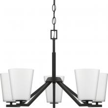 Progress Lighting P400343-31M - Vertex Collection Five-Light Matte Black Etched White Contemporary Chandelier