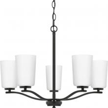 Progress Lighting P400350-31M - Adley Collection Five-Light Matte Black Etched White Glass New Traditional Chandelier