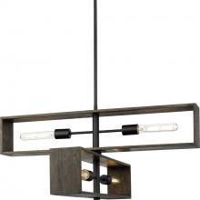 Progress Lighting P400370-31M - Boundary Collection Four-Light Matte Black Roasted Chicory Modern Chandelier