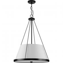 Progress Lighting P500357-31M - Saffert Collection Three-Light New Traditional Matte Black White Linen Glass Pendant Light