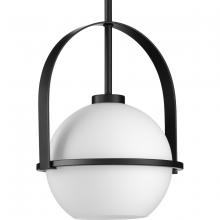 Progress Lighting P500358-31M - Delayne Collection One-Light Mid-Century Modern Matte Black Etched Opal Glass Pendant Light