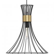 Progress Lighting P500365-31M - Lorin Collection One-Light Mid-Century Modern Matte Black Metal Pendant Light