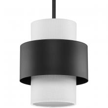 Progress Lighting P500398-31M - Silva Collection One-Light Matte Black White Linen Shade Pendant