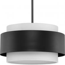 Progress Lighting P500399-31M - Silva Collection Three-Light Matte Black White Linen Shade Pendant