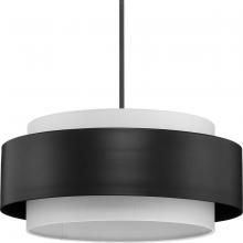 Progress Lighting P500400-31M - Silva Collection Three-Light Matte Black White Linen Shade Pendant