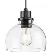 Progress Lighting P500405-31M - Garris Collection One-Light Matte Black Clear Glass Transitional Mini-Pendant