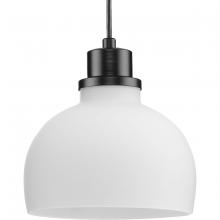 Progress Lighting P500406-31M - Garris Collection One-Light Matte Black Etched Opal Glass Transitional Mini-Pendant