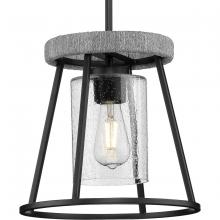 Progress Lighting P500413-31M - Laramie Collection One-Light Matte Black Rustic Modern Clear Seeded Glass Pendant