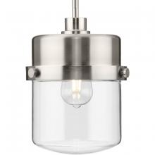 Progress Lighting P500471-009 - Beckner Collection One-Light Brushed Nickel Clear Glass Urban Industrial Pendant Light