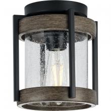 Progress Lighting P550109-31M - Whitmire Collection One-Light Matte Black with Aged Oak Accents Clear Seeded Glass Farmhouse Outdoor