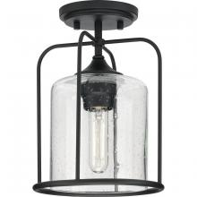 Progress Lighting P550110-031 - Watch Hill Collection One-Light Textured Black Clear Seeded Glass Farmhouse Semi-Flush Light