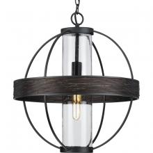 Progress Lighting P550111-31M - Terrace Collection One-Light Matte Black Clear Seeded Glass Global Outdoor Hanging Light