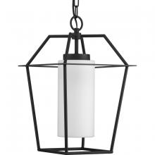 Progress Lighting P550120-031 - Chilton Collection One-Light New Traditional Textured Black Etched Opal Glass Outdoor Hanging Light