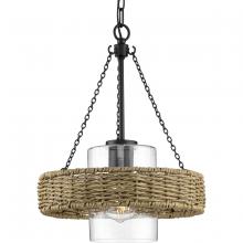 Progress Lighting P550126-31M - Pembroke Collection One-Light 18.5" Matte Black Coastal Outdoor Pendant with Mocha Rattan Accent