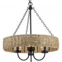 Progress Lighting P550127-31M - Pembroke Collection Three-Light 21.5" Matte Black Coastal Outdoor Pendant with Mocha Rattan Acce