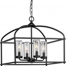 Progress Lighting P550128-31M - Swansea Collection Four-Light 18" Matte Black Transitional Outdoor Chandelier with Clear Glass S