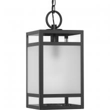 Progress Lighting P550135-31M - Parrish Collection One-Light Matte Black Clear and Etched Glass Modern Craftsman Outdoor Hanging Lan