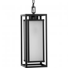 Progress Lighting P550141-31M - Unison Collection One-Light Matte Black Etched Seeded Glass Contemporary Hanging Lantern