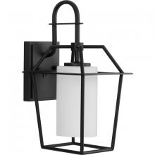 Progress Lighting P560313-031 - Chilton Collection One-Light New Traditional Textured Black Etched Opal Glass Outdoor Wall Lantern