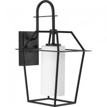 Progress Lighting P560314-031 - Chilton Collection One-Light New Traditional Textured Black Etched Opal Glass Outdoor Wall Lantern