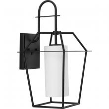 Progress Lighting P560315-031 - Chilton Collection One-Light New Traditional Textured Black Etched Opal Glass Outdoor Wall Lantern