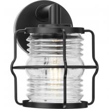 Progress Lighting P560340-31M - Keegan Collection One-Light Matte Black Clear Glass Coastal Outdoor Wall Lantern