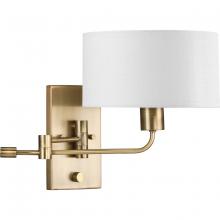 Progress Lighting P710104-163 - Carrick Collection One-Light Vintage Brass Summer Linen Shade Transitional Wall Light