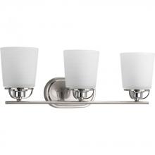 Progress Lighting P300006-009 - West Village Collection Three-Light Brushed Nickel Etched Double Prismatic Glass Farmhouse Bath Vani