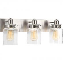 Progress Lighting P300047-009 - Calhoun Collection Three-Light Brushed Nickel Clear Glass Farmhouse Bath Vanity Light