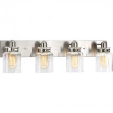 Progress Lighting P300048-009 - Calhoun Collection Four-Light Brushed Nickel Clear Glass Farmhouse Bath Vanity Light