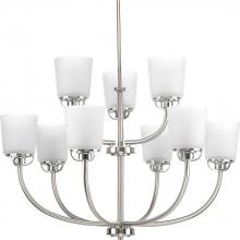 Progress Lighting P400010-009 - West Village Collection Nine-Light Brushed Nickel Etched Double Prismatic Glass Farmhouse Chandelier