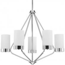 Progress Lighting P400022-015 - Elevate Collection Five-Light Polished Chrome Etched White Glass Mid-Century Modern Chandelier Light