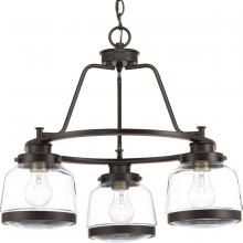 Progress Lighting P400057-020 - Judson Collection Three-Light Antique Bronze Clear Glass Farmhouse Chandelier Light