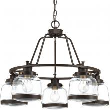 Progress Lighting P400058-020 - Judson Collection Five-Light Antique Bronze Clear Glass Farmhouse Chandelier Light