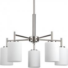 Progress Lighting P4319-104 - Replay Collection Five-Light Polished Nickel Etched White Glass Modern Chandelier Light