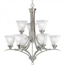 Progress Lighting P4329-09 - Trinity Collection Nine-Light Brushed Nickel Etched Glass Traditional Chandelier Light