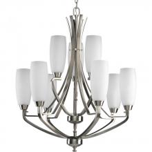 Progress Lighting P4439-09 - Wisten Collection Nine-Light Brushed Nickel Etched Glass Modern Chandelier Light