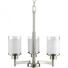 Progress Lighting P4458-09 - Alexa Collection Three-Light Brushed Nickel Etched Linen With Clear Edge Glass Modern Chandelier Lig