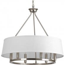 Progress Lighting P4618-09 - Cherish Collection 24" Six-Light Brushed Nickel Coastal Chandelier Light with Summer Linen Shade