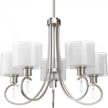 Progress Lighting P4696-09 - Invite Collection Five-Light Brushed Nickel White Silk Mylar Shade New Traditional Chandelier Light