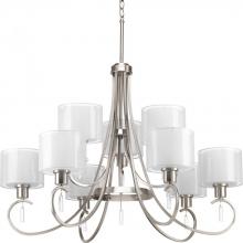 Progress Lighting P4697-09 - Invite Collection Nine-Light Brushed Nickel White Silk Mylar Shade New Traditional Chandelier Light