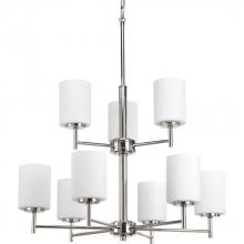 Progress Lighting P4726-104 - Replay Collection Nine-Light Polished Nickel Etched Painted White Glass Modern Chandelier Light