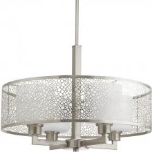 Progress Lighting P5156-09 - Mingle Collection Four-Light Brushed Nickel Etched Parchment Glass Global Pendant Light