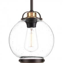 Progress Lighting P5309-20 - Chronicle Collection One-Light Antique Bronze Clear Seeded White Opal Glass Coastal Mini-Pendant Lig