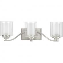 Progress Lighting P300122-009 - Kene Collection Three-Light Brushed Nickel Clear Glass Craftsman Bath Vanity Light