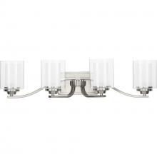 Progress Lighting P300123-009 - Kene Collection Four-Light Brushed Nickel Clear Glass Craftsman Bath Vanity Light